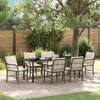 vidaXL Conjunto De Comedor De Jard&iacute;n 7 Pcs Marr&oacute;n Rat&aacute;n Sint&eacute;tico Vidaxl