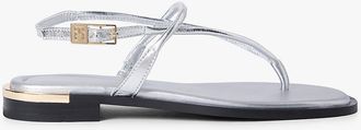 Tommy Hilfiger Womens Metallic Leather Sandal - Grey - US 6.5 / EU 37