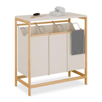 Relaxdays Cesto Ropa Sucia Con 3 Sacos Extra&iacute;bles, Mueble Colada, Tapa Abatible, 84,5x78,5x40 Cm, Bamb&uacute;, Natural Y Crema - Relaxdays