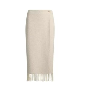 Polo Ralph Lauren Rokken, Dames, Beige, 2Xs, Wol, Fringe Herringbone Midi Pencil Wrap Rok