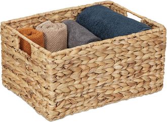 Relaxdays Relaxdays Storage Basket, for Bathroom, Living Room & Bedroom, Organiser, Woven Utensil Boxes, Water Hyacinth, Natural