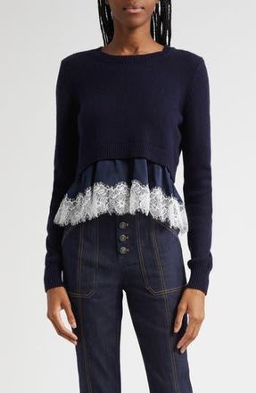 Cinq &agrave; Sept Zyla Mixed Media Sweater in Navy/navy/ivory at Nordstrom Rack, Size X-Large