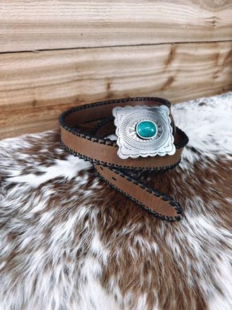 Hooey Womens Turquoise Leather Belt In Tan