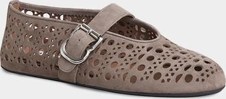 Alaia Vienne Perforated Suede Buckle Ballerina Flats