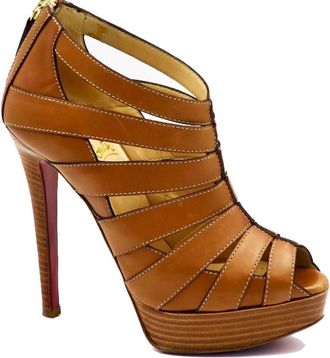 Christian Louboutin Brown Leather Peep-Toe Platform Cage Heels Size 35.5