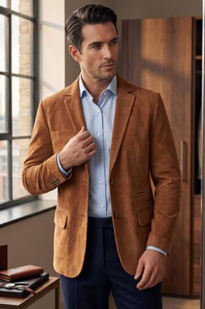 Infinity Leather Heren Italiaanse roest su&egrave;de leren blazerjack - Hol