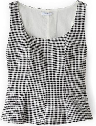 Motivi Gemengd Katoen Garengeverfd Top met Gingham Patroon - Dames - Tops zonder mouwen - Zwart - 2XL - Katoen - Tops