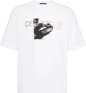 Dsquared2 Wit Logo Print Crew Neck T-shirt - Heren - T-shirts - Wit - L - Tops