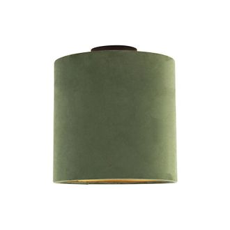 QAZQA Ceiling Light with Velvet Shade Green with Gold 25 cm - Combi Black