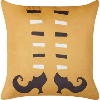 Beliani Coj&iacute;n De Terciopelo Naranja Negro Blanco 45 X 45 Cm Halloween Oto&ntilde;o Covasna