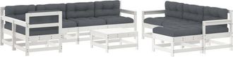 vidaXL Juego De Muebles Jard&iacute;n 10 Pzas Y Cojines Madera Maciza Blanco Vidaxl