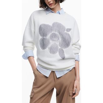 Desigual Flores Embroidered Graphic Sweatshirt in White at Nordstrom, Size Xx-Large
