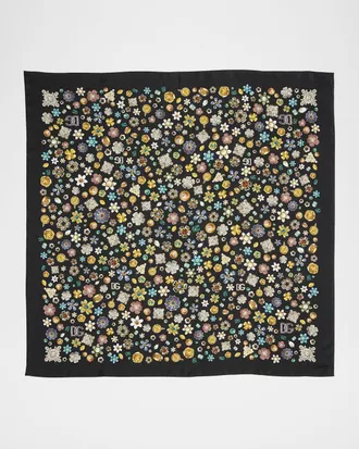 Dolce & Gabbana Floral Crystal Foulard Silk Scarf