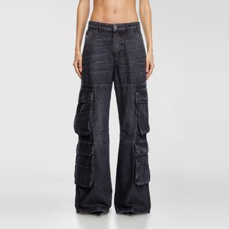 Diesel Relaxed Jeans Low Waist 1996 D-Sire, Black/Dark grey, Button fly