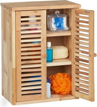 Relaxdays Relaxdays - Bathroom Cabinet, Walnut Wood, HxWxD: 46.5 x 35 x 21 cm, Panelled Doors, 3 Shelves, Kitchen Storage, Natural