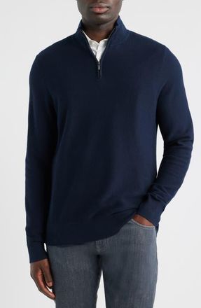 Nordstrom Cotton & Silk Quarter Zip Sweater in Navy Sapphire at Nordstrom, Size Xx-Large