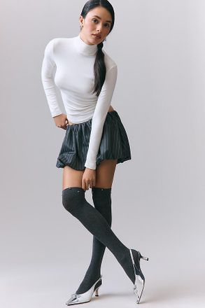 LEMON Pearl-Embellished Over-The-Knee Socks