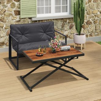 IDMarket Olie Mesa De Jard&iacute;n De 100 Cm, Regulable En Altura Y 3 Posiciones, De Metal Negro Con Tablero De Madera