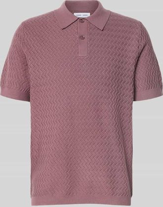 Samsøe & Samsøe Strickshirt mit Polokragen und Knopfleiste in Hellrot Melange, Größe XXL