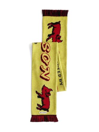 J.W.Anderson Piglet football knitted fringe scarf - unisex - Acrylic - One Size - Yellow