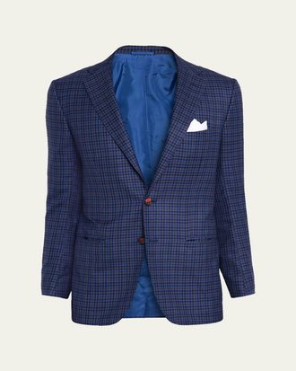 Kiton Mens Soft Cashmere Multi-Check Sport Coat