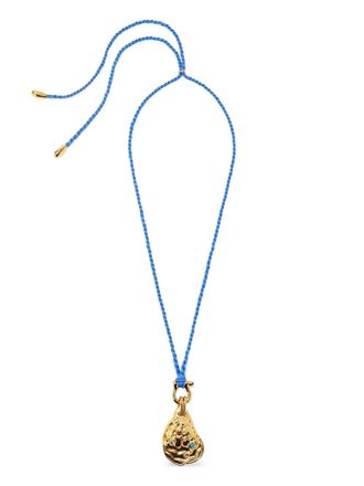 Lizzie Fortunato oyster-pendant necklace - women - Gold Plated Brass/Silk/Blue Topaz/Emerald/Turquoise/Lemon Quartz - One Size