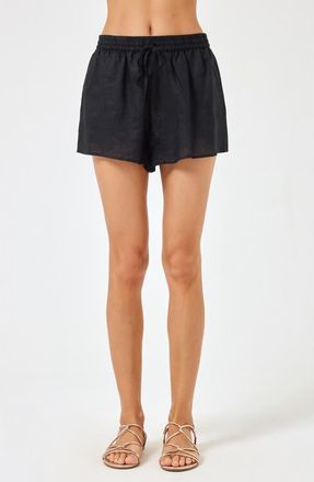 L*Space Rio Linen Cover-Up Drawstring Shorts in Black at Nordstrom, Size X-Small