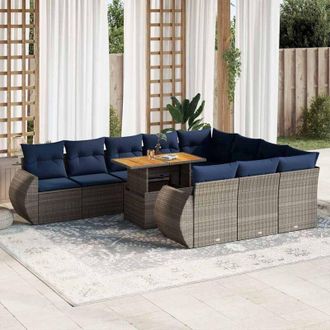 vidaXL Set De Sof&aacute;s De Jard&iacute;n 11 Pzas Y Cojines Rat&aacute;n Sint&eacute;tico Gris Vidaxl