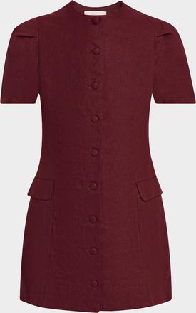 Faithfull The Brand Emma Button-Front Linen Mini Dress