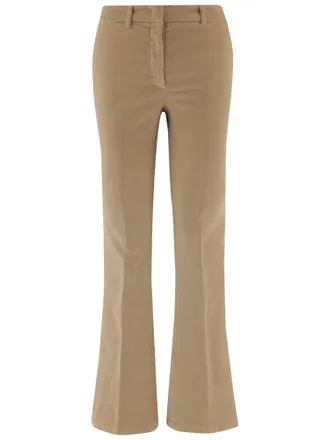 Ql2 Quelledue Flared Beige Pants With Smooth Cotton Velvet Finish
