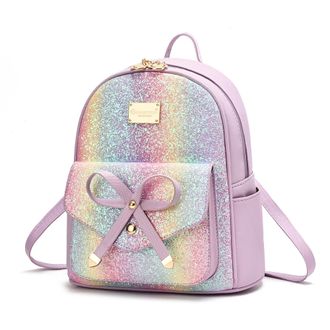I Ihayner Girls Bowknot Cute Leather Backpack Mini Backpack Purse for Women, Sparkly Purple, Mini