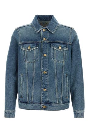 Golden Goose Blue Jacket With Patch Pockets On The Chest And Logoed Metal Buttons In Denim Man