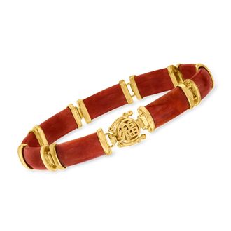 Ross-Simons Red Jade Good Fortune Bracelet in 18kt Gold Over Sterling