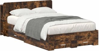 vidaXL Estructura De Cama Con Almacenamiento Roble Ahumado Vidaxl