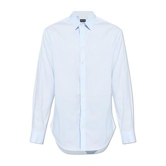 Giorgio Armani Formal Shirts, male, Blue, Size: 3XL Stretch fabric shirt with collar stays