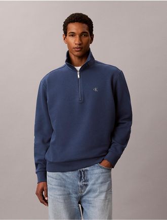 Calvin Klein Mens Archive Logo Fleece Quarter Zip Sweatshirt - Blue - M