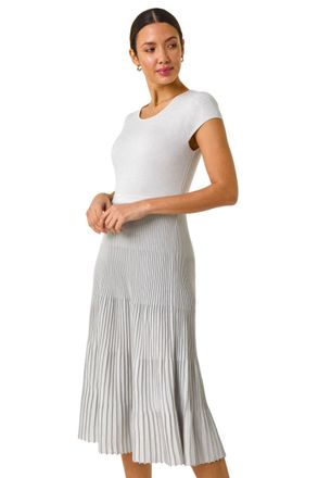Roman Womens Shimmer Knit Pleated Dress - Silver - Size 12 UK