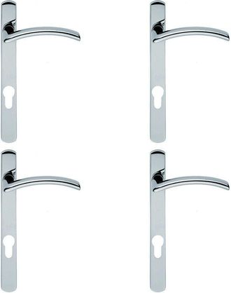 Loops 4x PAIR Arched Lever on Narrow Euro Lock Backplate 220 x 26mm Polished Chrome