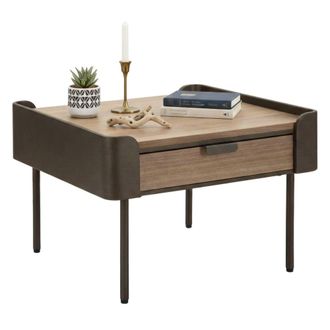 Dmora Dmora - Mesa De Caf&eacute; Bioglio, Mesa De Centro Baja, Revistero Para Sof&aacute;, Estante De La Sala De Estar, 60x60 H41 Cm, Gris Y Marr&oacute;n