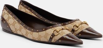 Gucci Savoy Horsebit GG canvas ballet flats