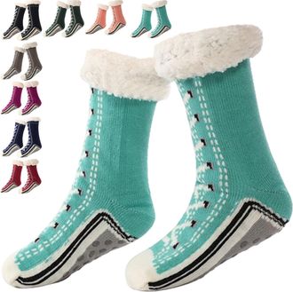 Generic Ultra-Thick Cute Slipper Home Socks, Women Winter Warm Non Slip Cozy Fuzzy Slipper Home Socks With Grippers (Lake Blue)