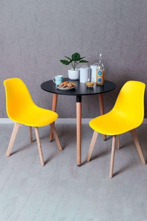 Regalos Miguel Regalos Miguel - Black Friday - Conjunto Mesa Tower Redonda 80 Cm Negra Y Pack 2 Sillas Kelen - Amarillo