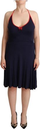 Roccobarocco Navy Blue Halter Midi Jurk - Dames - Casual kleedjes - Blauw - M - Katoen - Kleedjes