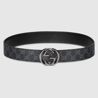Gucci Reversible Belt With Interlocking G Buckle, Size Gucci 100, Black, GG Canvas