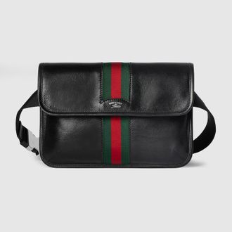 Gucci Web Trademark Small Belt Bag, Size Gucci 80, Black, Leather