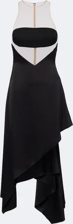 DAVID KOMA Asymmetric mesh-paneled midi dress