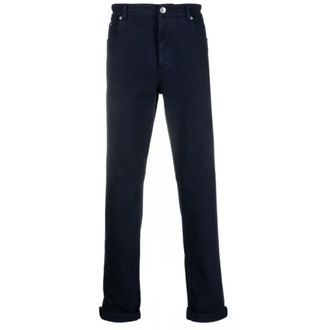 Brunello Cucinelli Jeans, Heren, Blauw, XL, Katoen, Marineblauwe Mid-Rise Katoenen Rechte Jeans