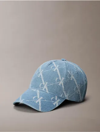 Calvin Klein Mens Allover Monogram Denim Cap - Blue