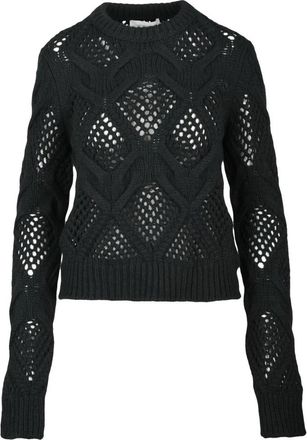 Sportmax Wolmix Gebreide Trui Narvel Model - Dames - Ronde hals truien - Zwart - L - Wol - Truien & Vesten