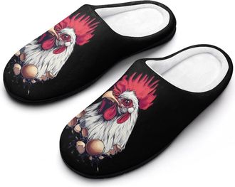 Generic Rooster And Eggs Funny Mens Slippers Cotton Warm House Shoes Memory Foam Sandals Print Size 7-14